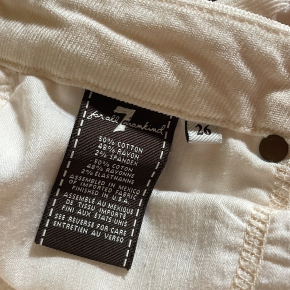 7 For All Mankind Ivory Corduroy Skinny Leg Jeans size 26 - Picture 8 of 13